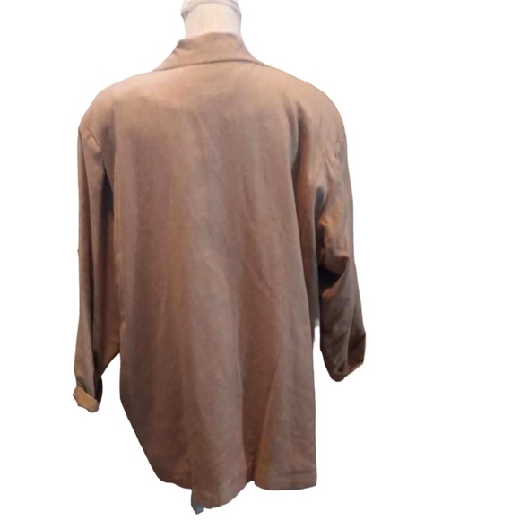 Silk Exchange Women Tan 100% Silk 1 Button 2 Square Pockets Blazer Sz 22W Jacket - Picture 3 of 8